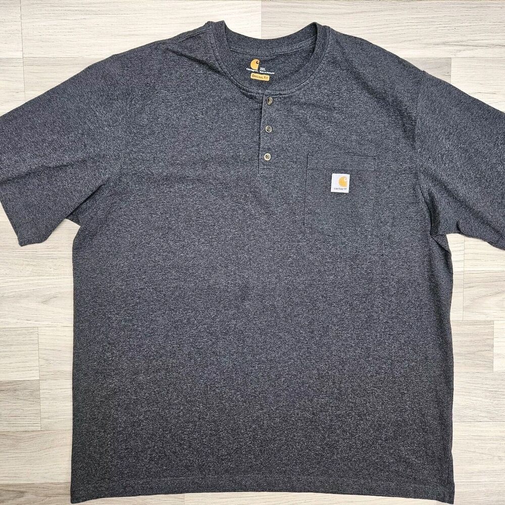 CARHARTT Shirt Mens Gray Henley Original Fit Pocket Tshirt Size 2XL